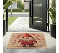 Zerbino con gnomo di San Valentino, con cuori rossi, per interni ed esterni, decorazione rustica, in gomma, impermeabile, antiscivolo, assorbe la polvere, facile da pulire, 73 x 43 cm