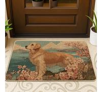 Zerbino con Golden Retriever, tappetino beige per ingresso esterno e interno, decorazione primaverile, in gomma, impermeabile, antiscivolo, assorbe la polvere, facile da pulire, 73 x 43 cm