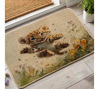 Zerbino con grazioso cucciolo di leopardo, motivo floreale colorato per primavera, adorabile decorazione con animali per interni ed esterni, tappetino in gomma antiscivolo resistente alla polvere