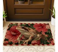 Zerbino con ibisco anfibio, motivo floreale rosso, per interni ed esterni, decorazione vintage, in gomma, impermeabile, antiscivolo, anti-polvere, facile da pulire, 73 x 43 cm