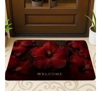 Zerbino con ibisco rosso, motivo fiori tropicali, tappetino per ingresso per interni ed esterni, in gomma, impermeabile, antiscivolo, assorbe la polvere, facile manutenzione, 73 x 43 cm