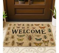 Zerbino con illustrazione di insetti di benvenuto, tappeto da ingresso per interni ed esterni, naturale, ecologico, antiscivolo, assorbe la polvere, facile da pulire, 73 x 43 cm