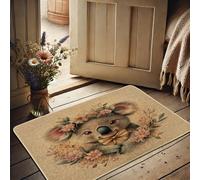 Zerbino con koala floreale, design con simpatico animale, per interni ed esterni, decorazione per ingresso, in gomma naturale, antiscivolo, antipolvere, facile da pulire, 73 x 43 cm