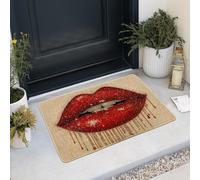 Zerbino con labbra rosse glitterate, design con bacio scintillante, per interni ed esterni, antiscivolo, impermeabile, facile da pulire e assorbe la polvere, 73 x 43 cm