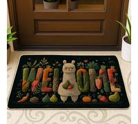 Zerbino con lama con scritta "Welcome Llama", verde scuro, a tema vegetale, per l'autunno, per interni ed esterni, decorazione per casa colonica, in gomma, antiscivolo, assorbe la polvere, facile da