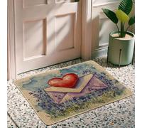 Zerbino con lettera d'amore, cuore e busta bianca, decorazione per interni ed esterni, design floreale, tappetino in gomma antiscivolo, facile da pulire, 73 x 43 cm