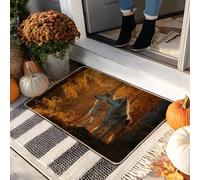 Zerbino con lupo autunnale, con canini grigi, per interni ed esterni, decorazione rustica, in gomma, impermeabile, antiscivolo, assorbe la polvere, facile da pulire, 73 x 43 cm