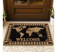 Zerbino con mappa del mondo, tappetino di benvenuto con geografia beige, per ingresso esterno e interno, decorazione da viaggio vintage, impermeabile, antiscivolo, antipolvere, facile da pulire, 73 x