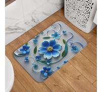 Zerbino con mini fiori blu, motivo vortice, antiscivolo, assorbente, morbido, lavabile, moderno, per cucina, camera da letto, bagno, decorazione 40,6 x 61 cm