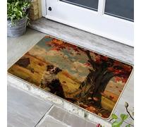 Zerbino con motivo cane autunnale marrone nero per esterni ed interni, decorazione campagna, tappetino in gomma impermeabile, antiscivolo, facile da pulire, 73,7 x 43,2 cm