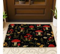 Zerbino con motivo floreale a fungo, rosso e giallo, tappetino da giardino per esterni e interni, decorazione rustica, in gomma, impermeabile, antiscivolo, assorbe la polvere, facile da pulire, 73 x