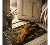 Zerbino con motivo floreale e fata primaverile, con farfalla gialla, per ingresso esterno e interno, decorazione vintage, in gomma, impermeabile, antiscivolo, assorbe la polvere, facile da pulire, 73