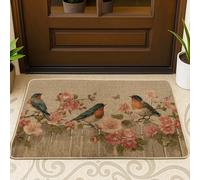 Zerbino con motivo floreale e primavera, tappetino di benvenuto con uccelli blu, per interni ed esterni, decorazione rustica, in gomma, impermeabile, antiscivolo, cattura lo sporco, facile da pulire