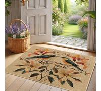 Zerbino con motivo floreale primaverile, colorato colibrì, per interni ed esterni, decorazione rustica, in gomma, impermeabile, antiscivolo, assorbe la polvere, facile da pulire, 73 x 43 cm