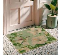 Zerbino con motivo floreale primaverile, con colibrì e ibisco, per interni ed esterni, in gomma, impermeabile, antiscivolo, assorbe la polvere, facile da pulire, 73 x 43 cm