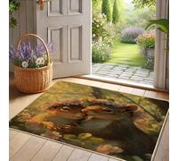 Zerbino con motivo floreale primaverile, con scoiattolo marrone, per interni ed esterni, decorazione naturale, in gomma, impermeabile, antiscivolo, assorbe lo sporco, facile da pulire, 73 x 43 cm