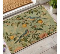 Zerbino con motivo floreale primaverile, con uccelli blu e frutti arancioni, tappetino di benvenuto per ingresso esterno e interno, decorazione vintage, in gomma, impermeabile, antiscivolo, assorbe la