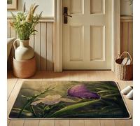 Zerbino con motivo floreale primaverile, motivo farfalla viola, per interni ed esterni, in gomma, impermeabile, antiscivolo, assorbe la polvere, facile da pulire, 73 x 43 cm