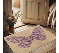 Zerbino con motivo floreale primaverile, motivo farfalla viola, per interni ed esterni, in gomma, impermeabile, antiscivolo, assorbe la polvere, facile da pulire, 73 x 43 cm
