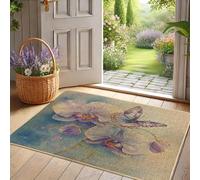 Zerbino con motivo floreale primaverile, motivo farfalla viola, per interni ed esterni, in gomma, impermeabile, antiscivolo, assorbe la polvere, facile da pulire, 73 x 43 cm