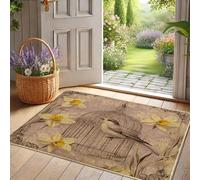 Zerbino con motivo floreale primaverile, narcisi gialli e gabbia per uccelli, per interni ed esterni, decorazione rustica, antiscivolo, impermeabile, facile da pulire, 73 x 43 cm