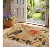 Zerbino con motivo floreale primaverile, tappetino di benvenuto con uccelli blu, per interni ed esterni, decorazione stagionale, antiscivolo, impermeabile, assorbe la polvere, facile da pulire, 73 x