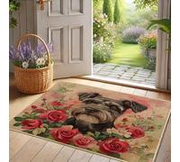 Zerbino con motivo floreale schnauzer, motivo cane nero, per interni ed esterni, decorazione primaverile, in gomma, impermeabile, antiscivolo, assorbe lo sporco, facile da pulire, 73 x 43 cm