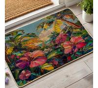 Zerbino con motivo floreale tropicale, ibisco color pesca, per interni ed esterni, decorazione estiva, in gomma, impermeabile, antiscivolo, assorbe la polvere, facile da pulire, 73 x 43 cm