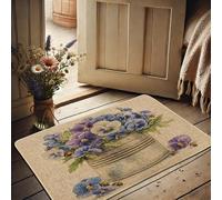 Zerbino con motivo floreale viola del pensiero, tappetino anteriore per interni ed esterni, decorazione stagionale, antiscivolo, resistente all'acqua, facile da pulire, 73 x 43 cm