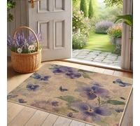 Zerbino con motivo floreale viola del pensiero, tappetino per ingresso primaverile, per interni ed esterni, in gomma antiscivolo, facile da pulire, decorazione da giardino, 73 x 43 cm