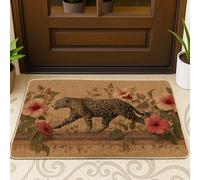 Zerbino con motivo leopardato e fiori di ibisco, per interni ed esterni, decorazione vintage, in gomma, impermeabile, antiscivolo, assorbe la polvere, facile da pulire, 73 x 43 cm