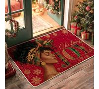 Zerbino con motivo natalizio gioia, tappetino rosso per ingresso con elegante design donna, tappeto antiscivolo per interni ed esterni, facile da pulire, decorazione festiva 73 x 43 cm