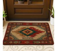 Zerbino con motivo tribale con scritta "Welcome", zerbino rosso sud-occidentale per interni ed esterni, decorazione per ingresso, antiscivolo, in gomma antipolvere, facile da pulire, 73 x 43 cm