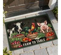 Zerbino con mucca di benvenuto, stile rustico con gallo e maiali raccolti verdi, lavabile, a basso profilo, decorativo, per casa, interni, esterni, ingresso, portico, decorazione, 73 x 43 cm