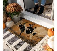 Zerbino con mucca di Halloween, motivo strega marrone, per interni ed esterni, decorazione rustica, in gomma, impermeabile, antiscivolo, assorbe la polvere, facile da pulire, 73 x 43 cm