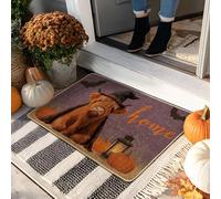 Zerbino con mucca di Halloween, zerbino viola per interni ed esterni, decorazione per la casa, in gomma, impermeabile, antiscivolo, assorbe la polvere, facile da pulire, 73 x 43 cm