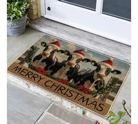 Zerbino con mucca natalizia, motivo mucche bianche e nere, zerbino per ingresso esterno e interno, decorazione per le vacanze, morbido antiscivolo, per porta d'ingresso, 73 x 43 cm