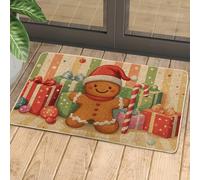 Zerbino con omino di pan di zenzero, tappetino per le festività per interni ed esterni, allegra decorazione natalizia, antiscivolo, impermeabile, antipolvere, facile da pulire, 73 x 43 cm