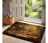 Zerbino con opere d'arte floreali, motivo floreale dorato, per interni ed esterni, per decorazione primaverile ed estiva, antiscivolo, impermeabile, assorbe la polvere, facile da pulire, 73 x 43 cm