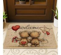 Zerbino con orsacchiotti, grazioso e fantasioso cuore palloncino San Valentino rosso, lavabile, a basso profilo, decorazione per la casa per ingresso, portico esterno, balcone, 73 x 43 cm