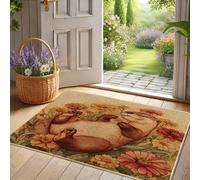 Zerbino con orso floreale primaverile, zerbino marrone per ingresso esterno e interno, decorazione da giardino, in gomma, impermeabile, antiscivolo, assorbe la polvere, facile da pulire, 73 x 43 cm