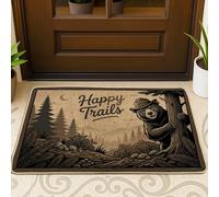 Zerbino con orso, rustico, con alberi della natura, cespugli, nessuno marrone, lavabile, a basso profilo, decorativo, decorazione per esterni, porta d'ingresso, patio, 73 x 43 cm