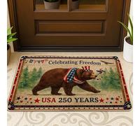 Zerbino con orso, rustico patriottico con stelle e striscioni per il giorno dell'indipendenza rosso, antiscivolo, cattura sporco sotto lo zerbino, decorazione per ingresso, portico, bagno, ufficio, 73
