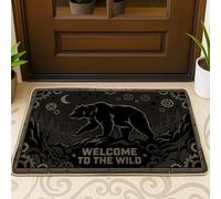 Zerbino con orso, rustico, per esterni, montagne, ingranaggi, nessuno nero, in gomma antiscivolo, decorativo, decorazione per la casa per ingresso, portico esterno, balcone, 73 x 43 cm