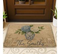 Zerbino con ortensia, tradizionale ed elegante vaso con foglie primaverili, in gomma blu, antiscivolo, per ingresso, portico esterno, balcone, 73 x 43 cm