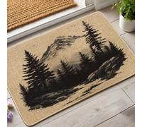 Zerbino con paesaggio di montagna, con alberi di pino nero, zerbino per ingresso esterno e interno, decorazione rustica, in gomma, impermeabile, antiscivolo, assorbe la polvere, facile da pulire, 73 x