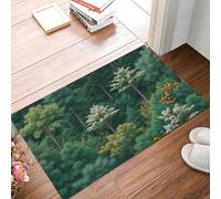 Zerbino Con Paesaggio Fitta Foresta, Zerbino Di Benvenuto Illustrazione Una Pianta Per Esterni Ingresso Interno, Antiscivolo Tappeto Da Decorazioni Verde Smeraldo Per Casa Porta D'Ingresso, 80X120Cm