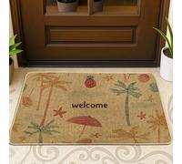 Zerbino con palma, estivo, casual, con ananas e stella marina, lavabile, a basso profilo, per pavimento, casa, ufficio, esterno, interno, ingresso, 73 x 43 cm