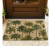 Zerbino con palme tropicali, foglie verdi, tappetino di benvenuto per l'estate, per esterni e interni, decorazione rustica, in gomma, impermeabile, antiscivolo, resistente allo sporco, facile