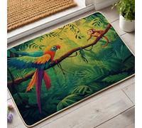 Zerbino con pappagallo tropicale, design con uccelli colorati e scimmie, per interni ed esterni, decorazione della giungla, in gomma, impermeabile, antiscivolo, assorbe la polvere, facile da pulire